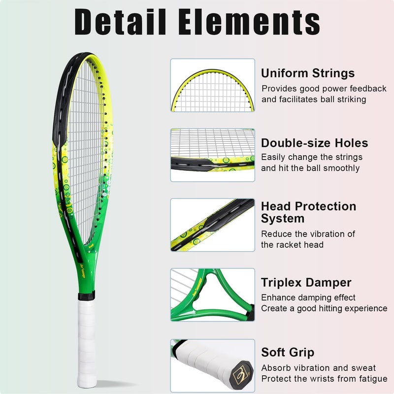 BOWEI 17"-25" Kids Tennis Racket for Aged 2-12 Lightweight Youth Tennis Racquet for Girls and Boys Outdoor/Indoor Sports with 1 Non-Slip Grip and 1 Shoulder Strap Bag Easy Carry - Image 4